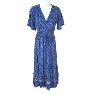 Womens Prairiecore‎ Blue Floral Ruffle Midi Dress Small 4/6 Cottagecore Y2k 90s